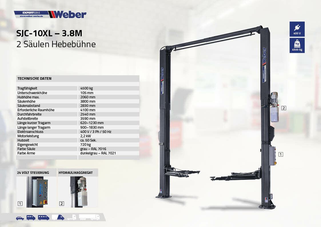 Two Post Lift Weber Expert Series SJC-10XL - 3.8M