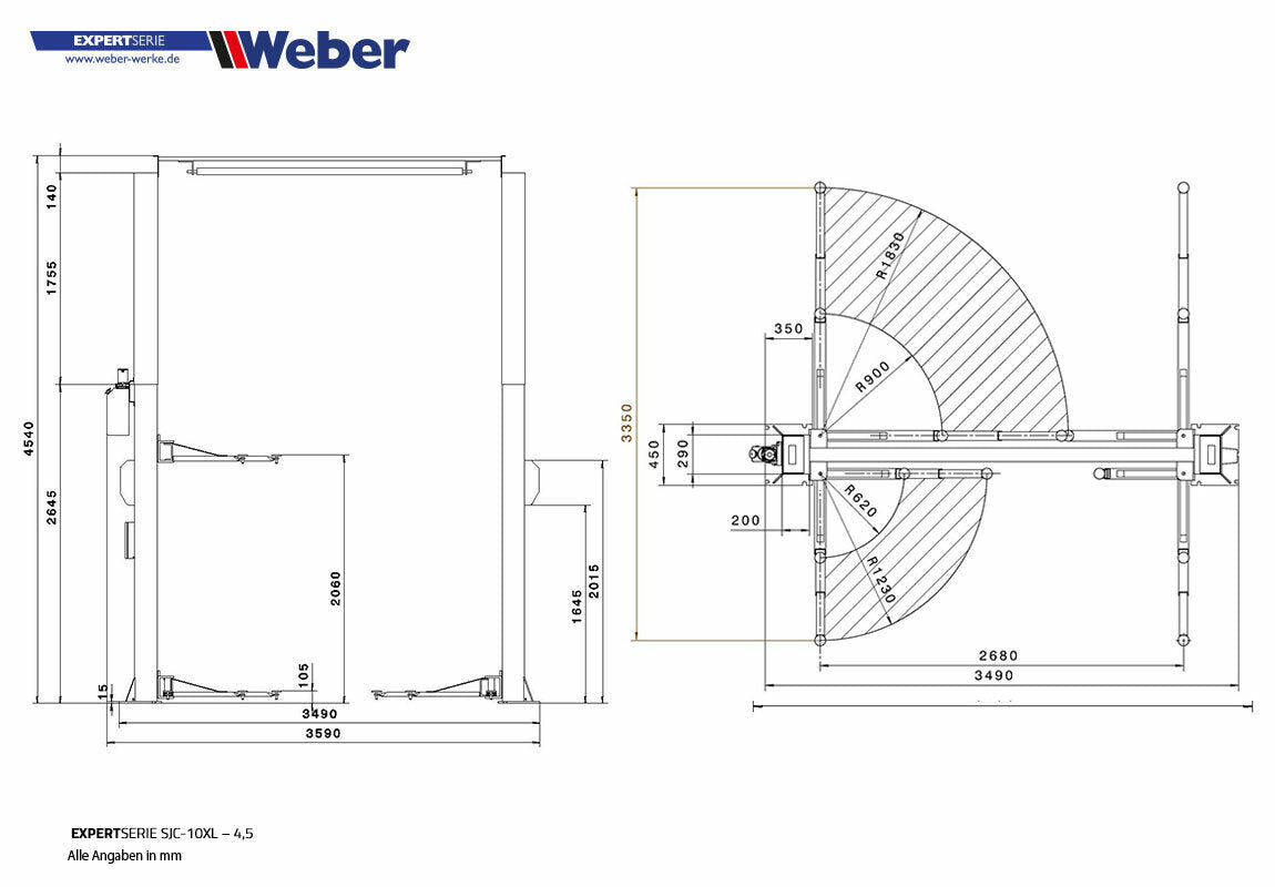 Two Post Lift Weber Expert Series SJC-10XL - 4.5M
