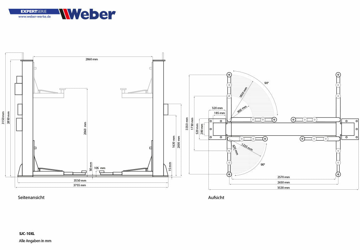 Two Post Lift Weber Expert Series SJC-10XL