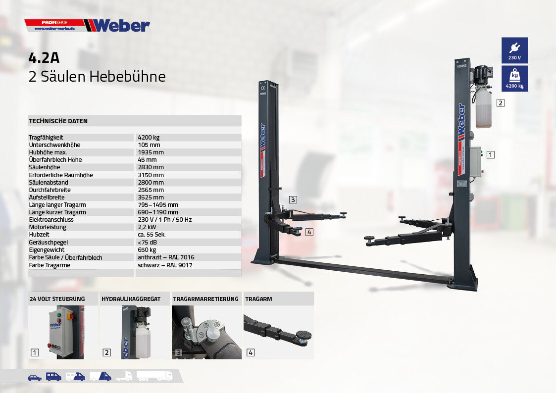 Two Post Lift Weber Profi Series 4.2A