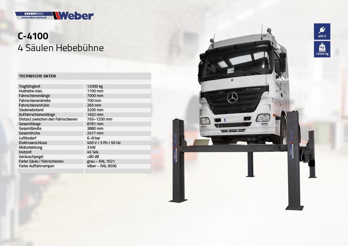 Weber 4-Post Car Lift 4.0T C-4100 – Heavy-Duty Workshop Lift