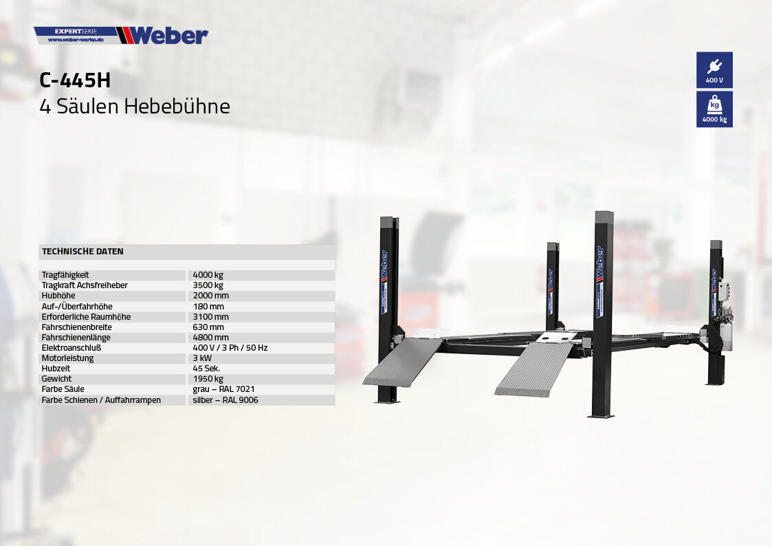 Four Post Lift Weber Expert Series C-445H