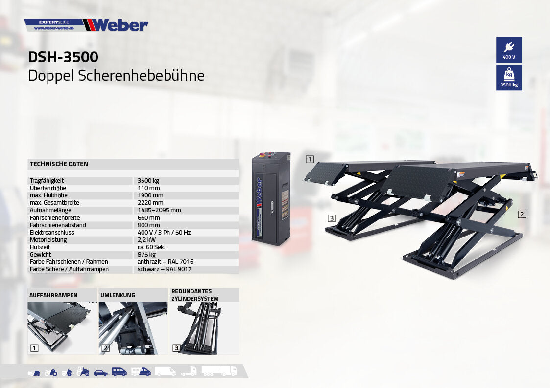 Weber Scissor Lift DSH-3500 Expert Series - Heavy Duty Workshop Lift