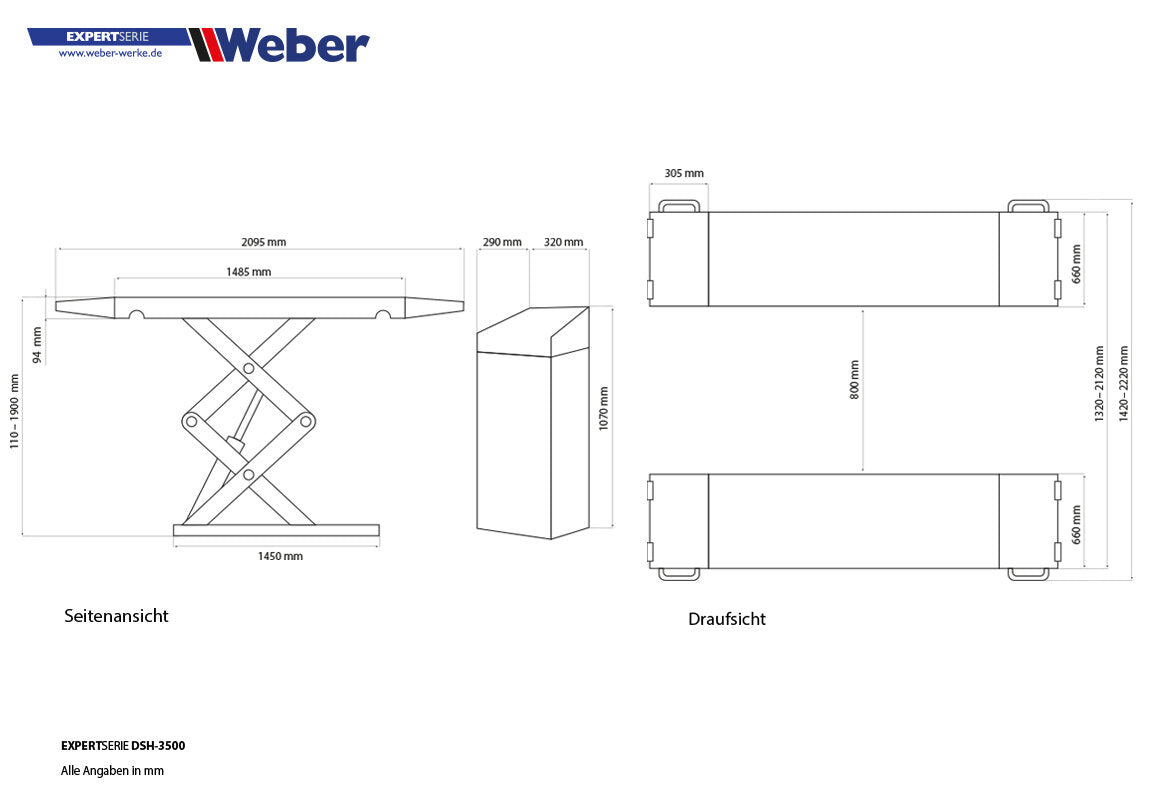 Weber Scissor Lift DSH-3500 Expert Series - Heavy Duty Workshop Lift