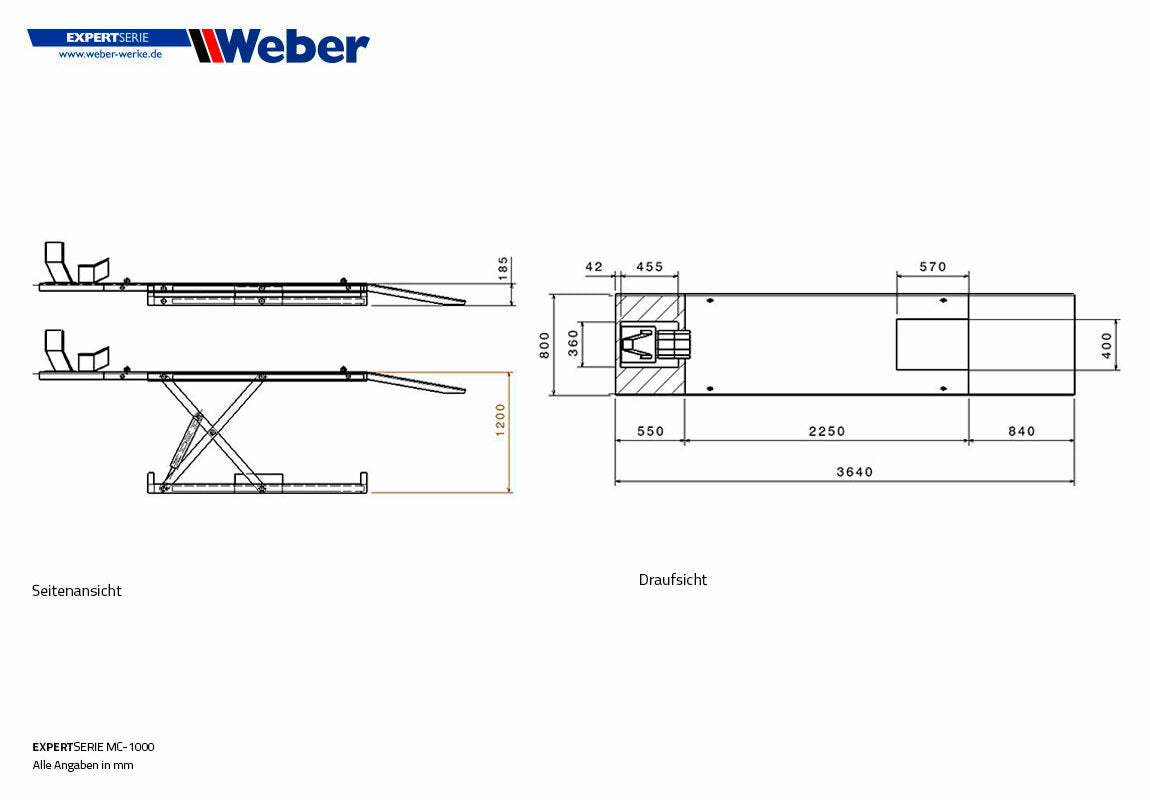 Front track extension for Weber Expert MC-1000 and MC-1000E motorcycle lifts