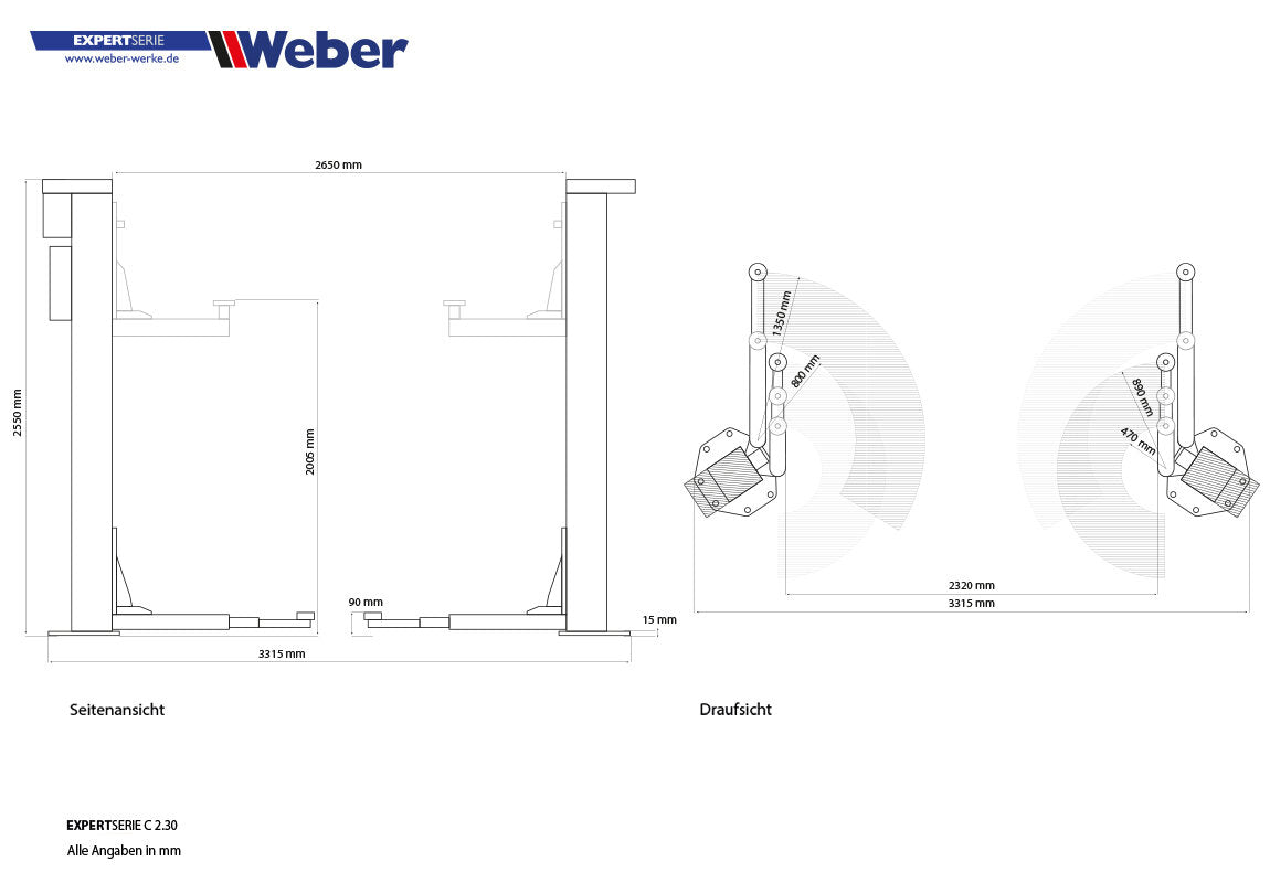 Weber 2-Post "Spider" Car Lift 3000 kg - Complete Package incl. Oil & Anchors