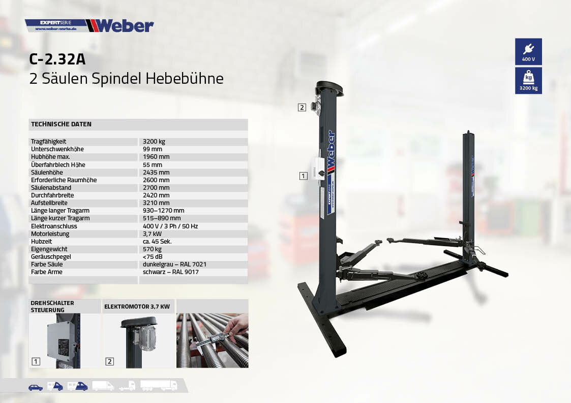 Two Post Lift "Spider" Weber Expert Series C-2.32A