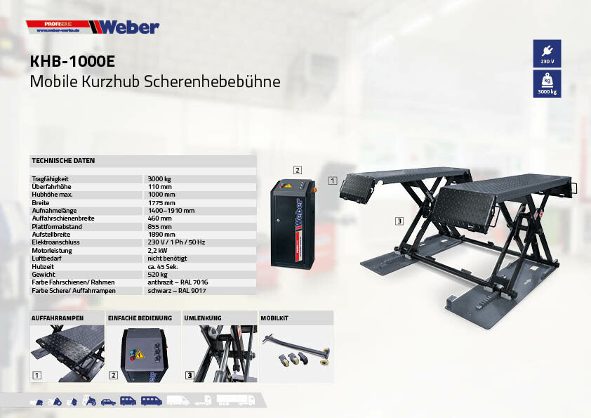 Weber Scissor Lift KHB-1000 Profi Series – Complete Package incl. Oil