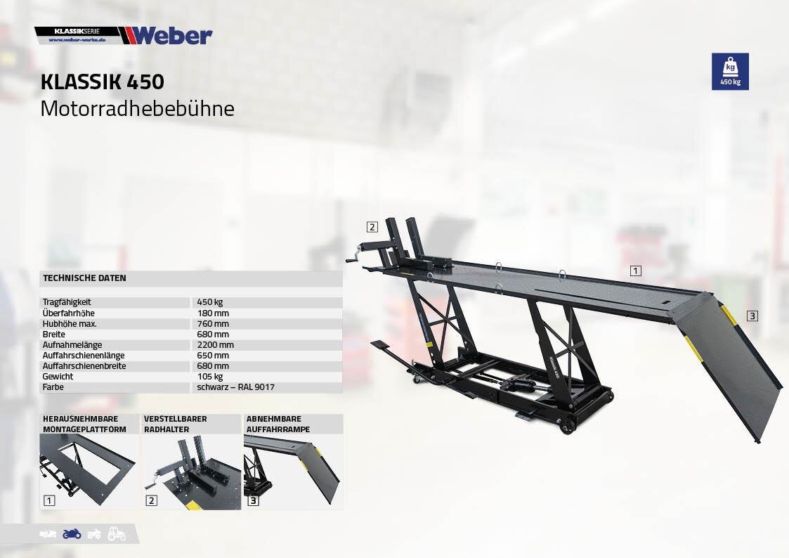 Weber Motorcycle Lift 450 kg Classic Series - Workshop Lift Platform