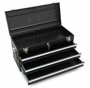 Empty toolbox with 3 drawers and hinged lid
