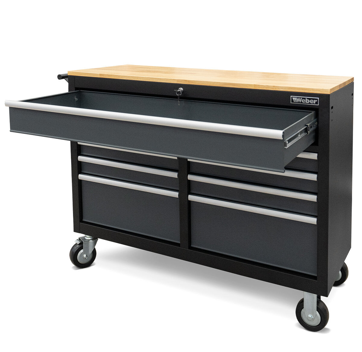 Mobile Workshop Trolley with 9 drawers and gray wooden worktop