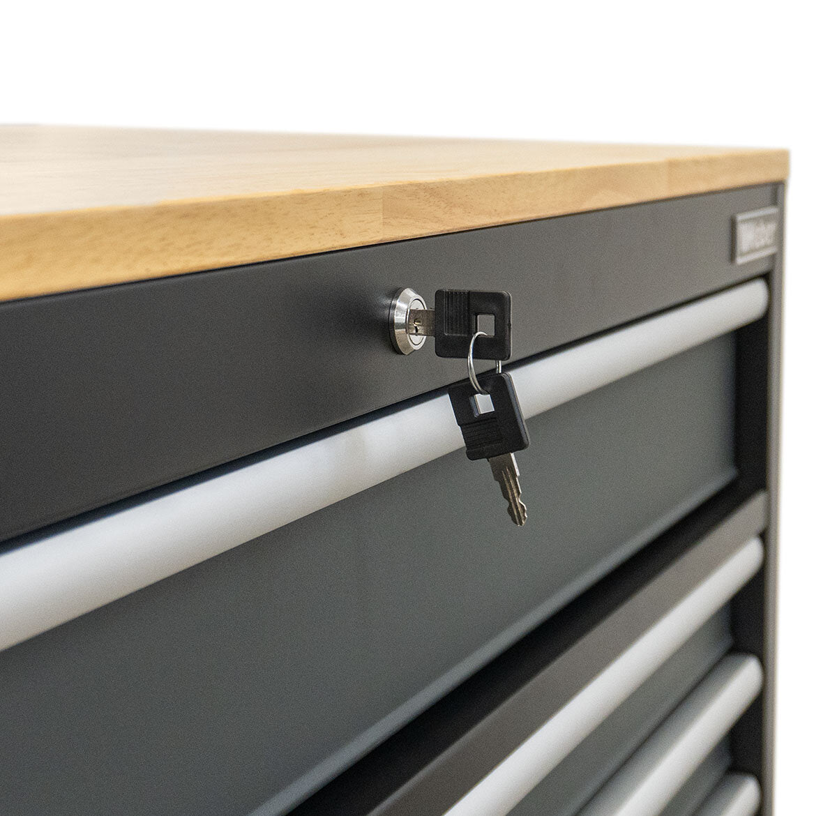 Mobile Workshop Trolley with 9 drawers and gray wooden worktop