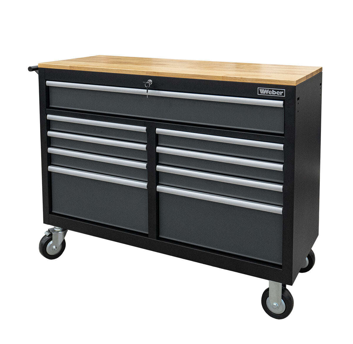 Mobile Workshop Trolley with 9 drawers and gray wooden worktop