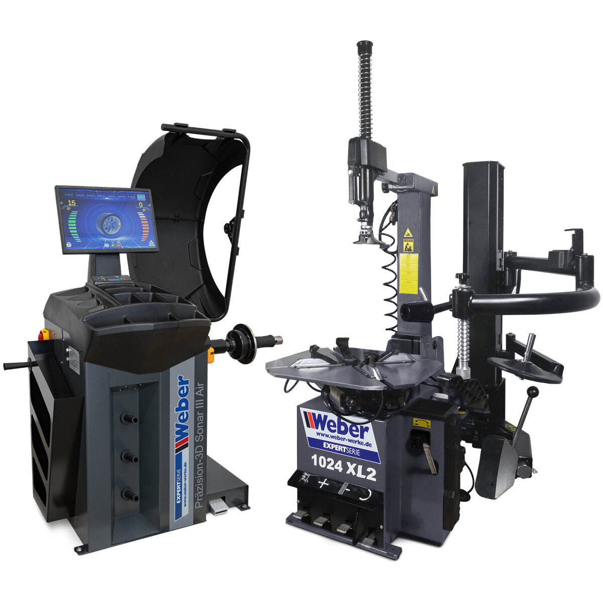 Car Tire Changer Weber 1024-XL-2HP and Wheel Balancer Weber Precision-3D Sonar III Air