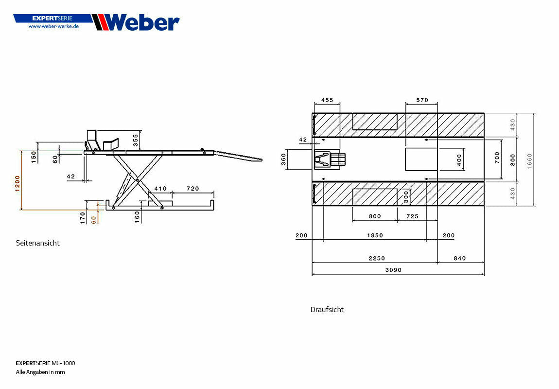 UTV & Side-by-Side Widening Kit for Weber Expert Series MC-1000 and MC-1000E Motorcycle lift