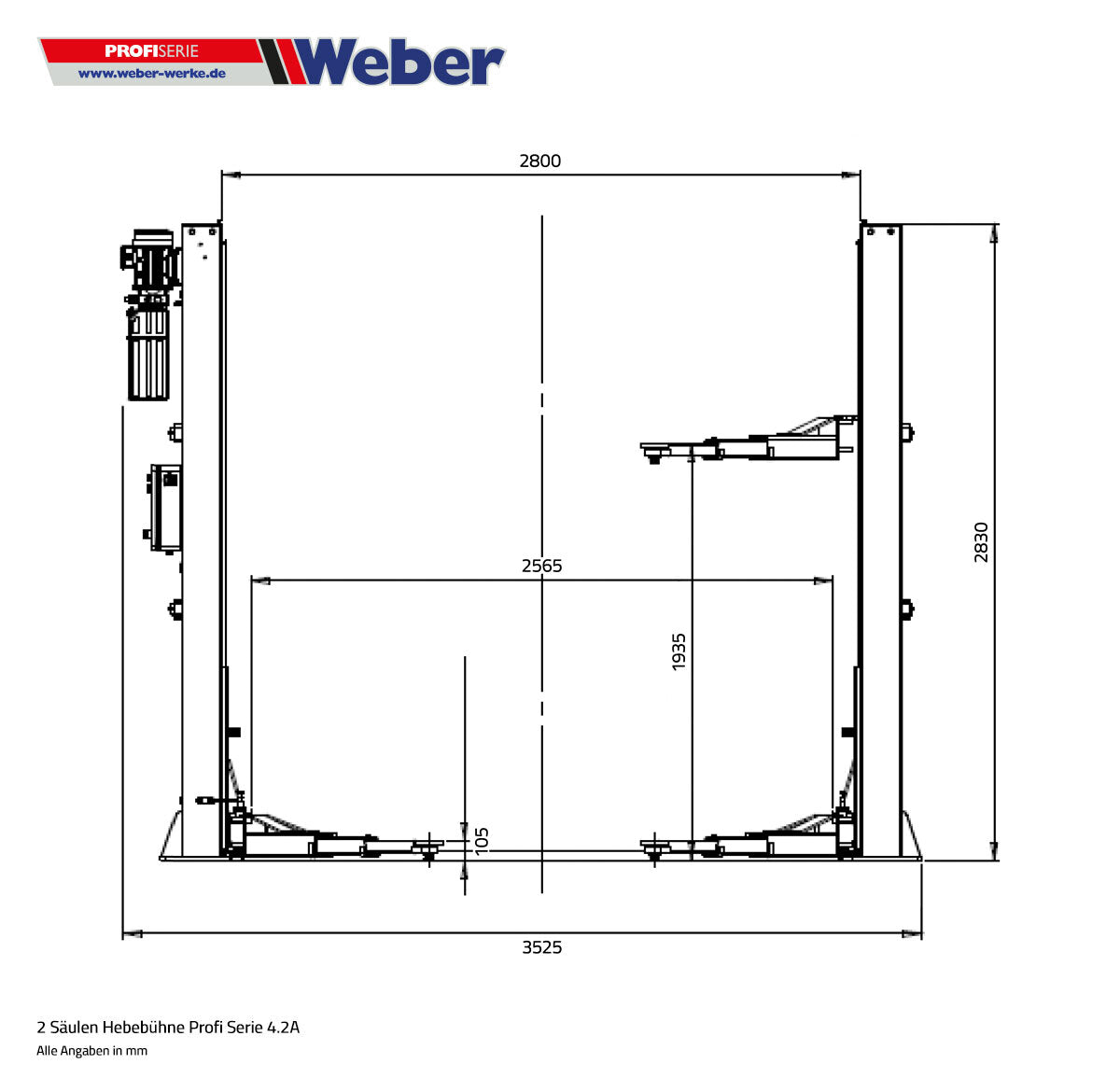 Weber 2-Post Car Lift 4200 kg - Complete Package incl. Oil & Anchors