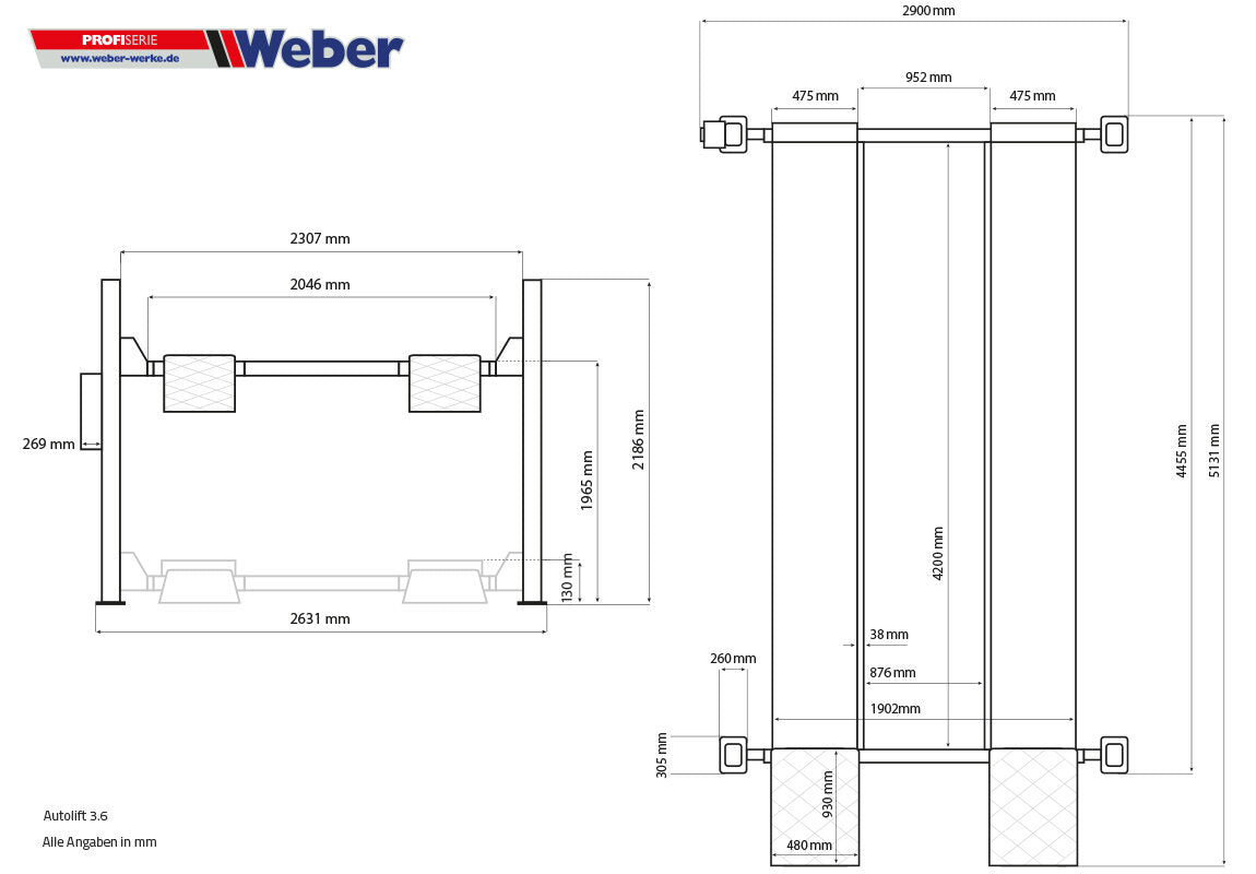 Weber 4-Post Parking Lift 3600 kg - Complete Package incl. Oil