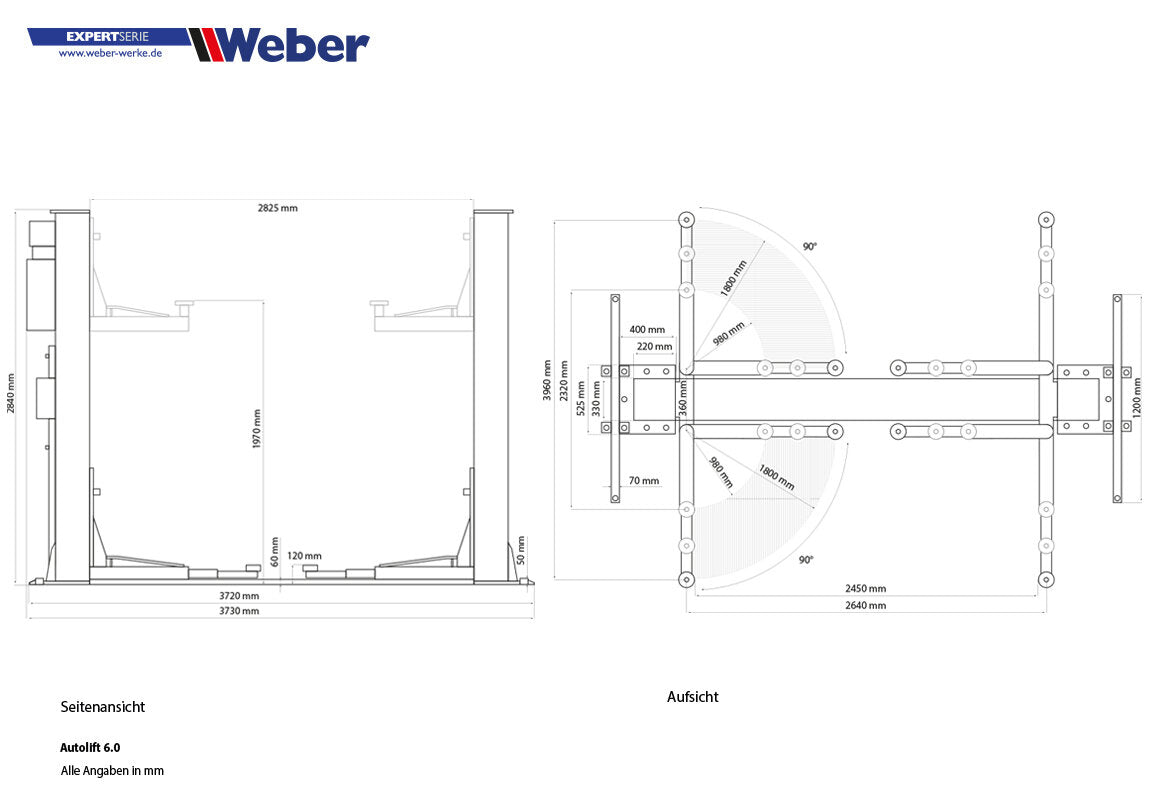 Two Post Lift Weber Expert Series 6.0