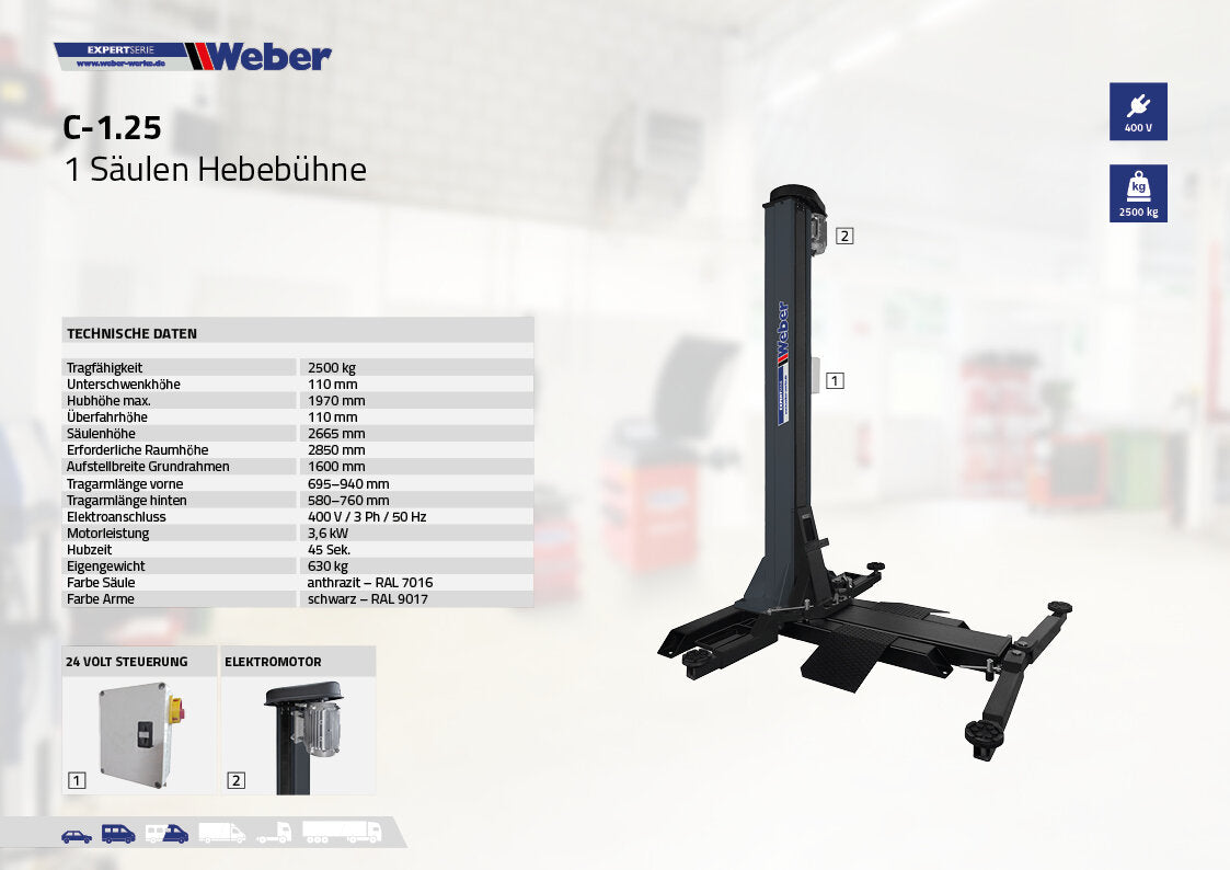 Weber 1-Post Car Lift C-1.25 – Expert Series "Spider"