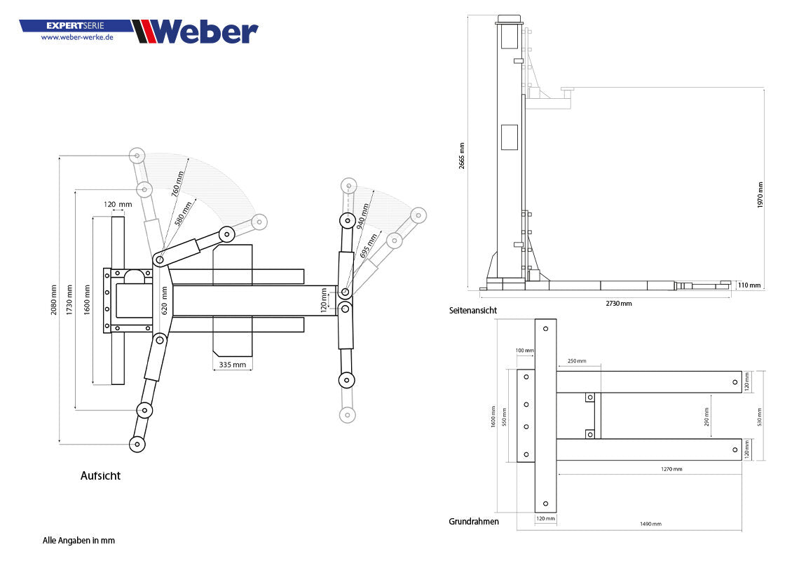 Weber 1-Post Car Lift C-1.25 – Expert Series "Spider"
