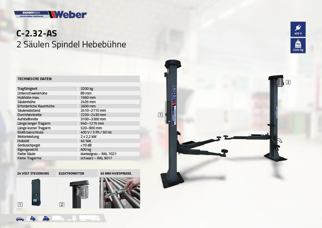 Two Post Lift "Spider" Weber Expert Series C-2.32-AS