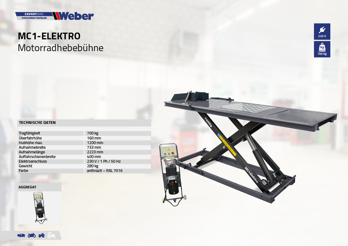 Weber Expert Series Motorcycle Lift - MC1 Electric