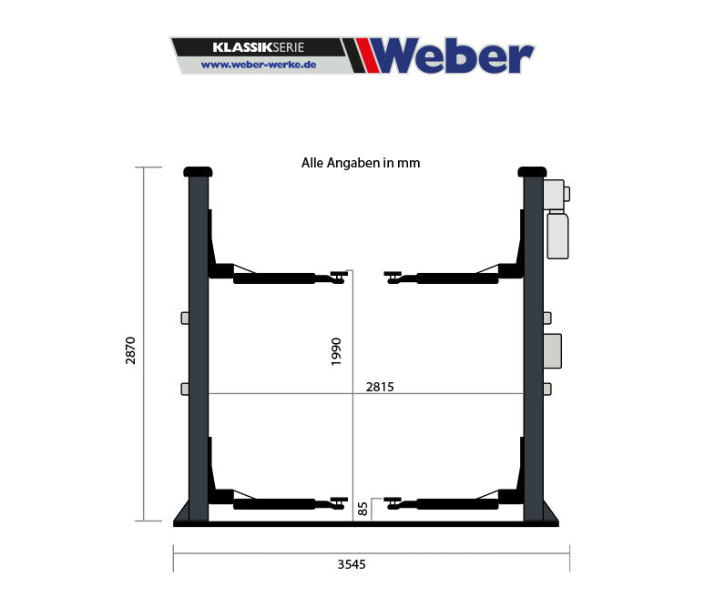Weber 2-Post Car Lift 4000 kg – Complete Package incl. Oil & Anchors