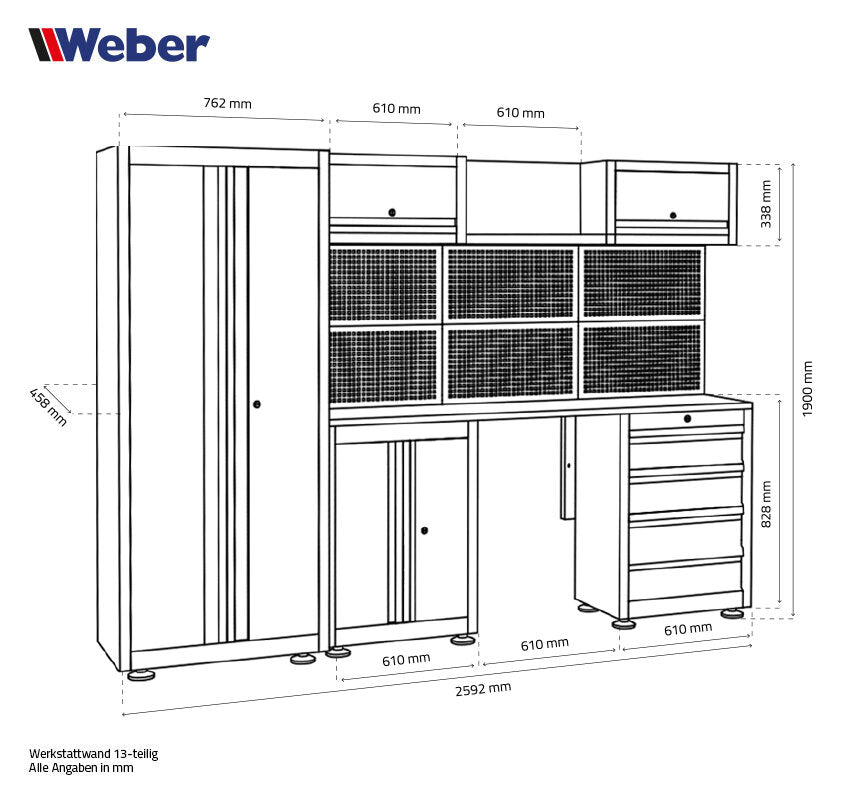 Weber Workshop Cabinet System 450 13 pcs - Full Workshop Storage System
