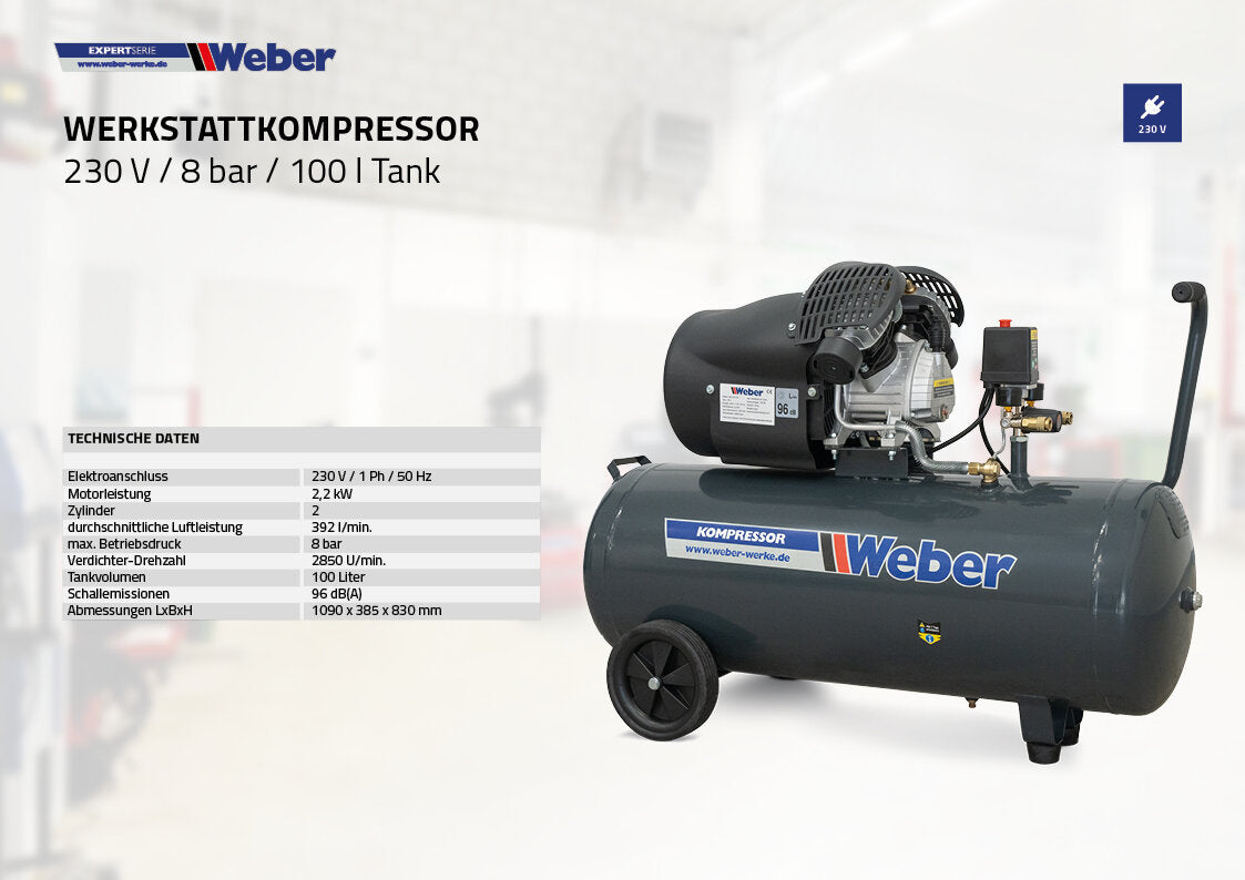 Air Compressor 230 V / 8 bar / 100 l tank