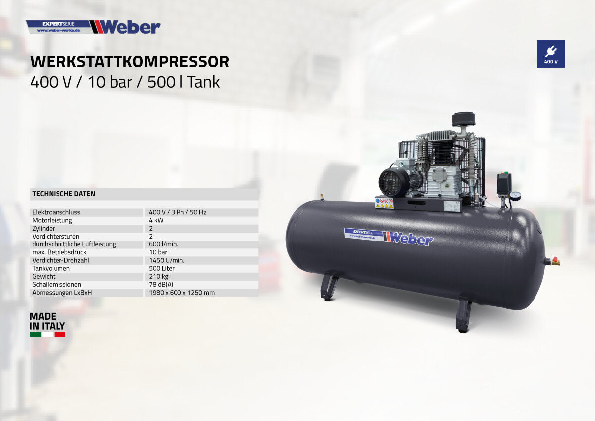 Air Compressor 400 V / 10 bar / 500 l tank