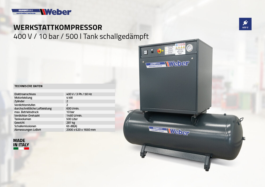 Soundproofed Air Compressor 400 V / 10 bar / 500 l tank