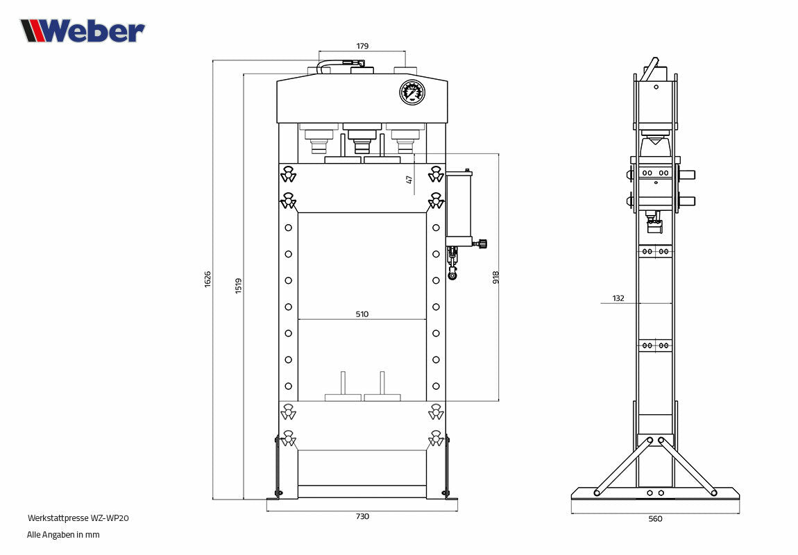 Weber Workshop Press 20 Ton - Hydraulic Press Heavy Duty